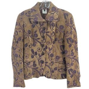 Thalian Xtract Vintage Tan & Pink Floral Button-Up Blazer Women’s 6 Polyester